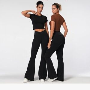 High-Waist Black Flare Leggings - medium